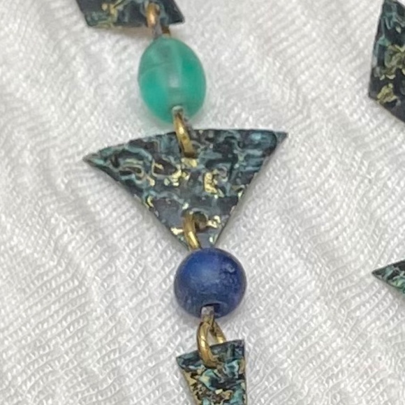 Blue Green Artisan Drop Earrings - Picture 2 of 3